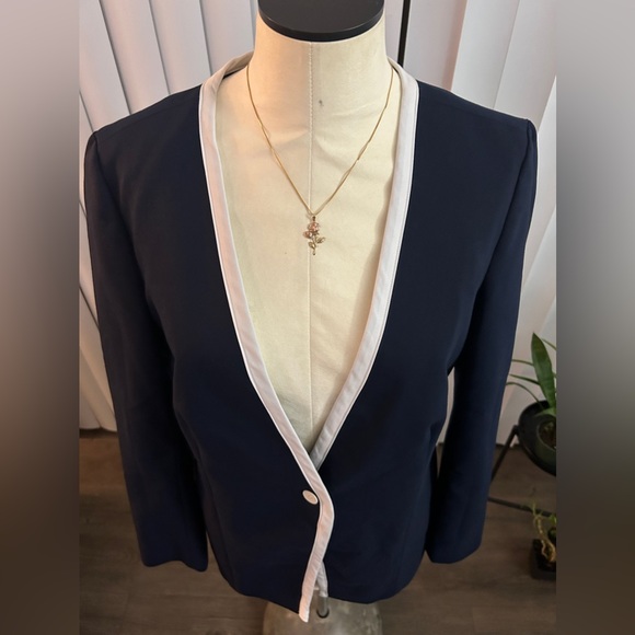 💙CHAUS New York M One-Button Trim Jacket Navy 🤍 - Picture 8 of 11